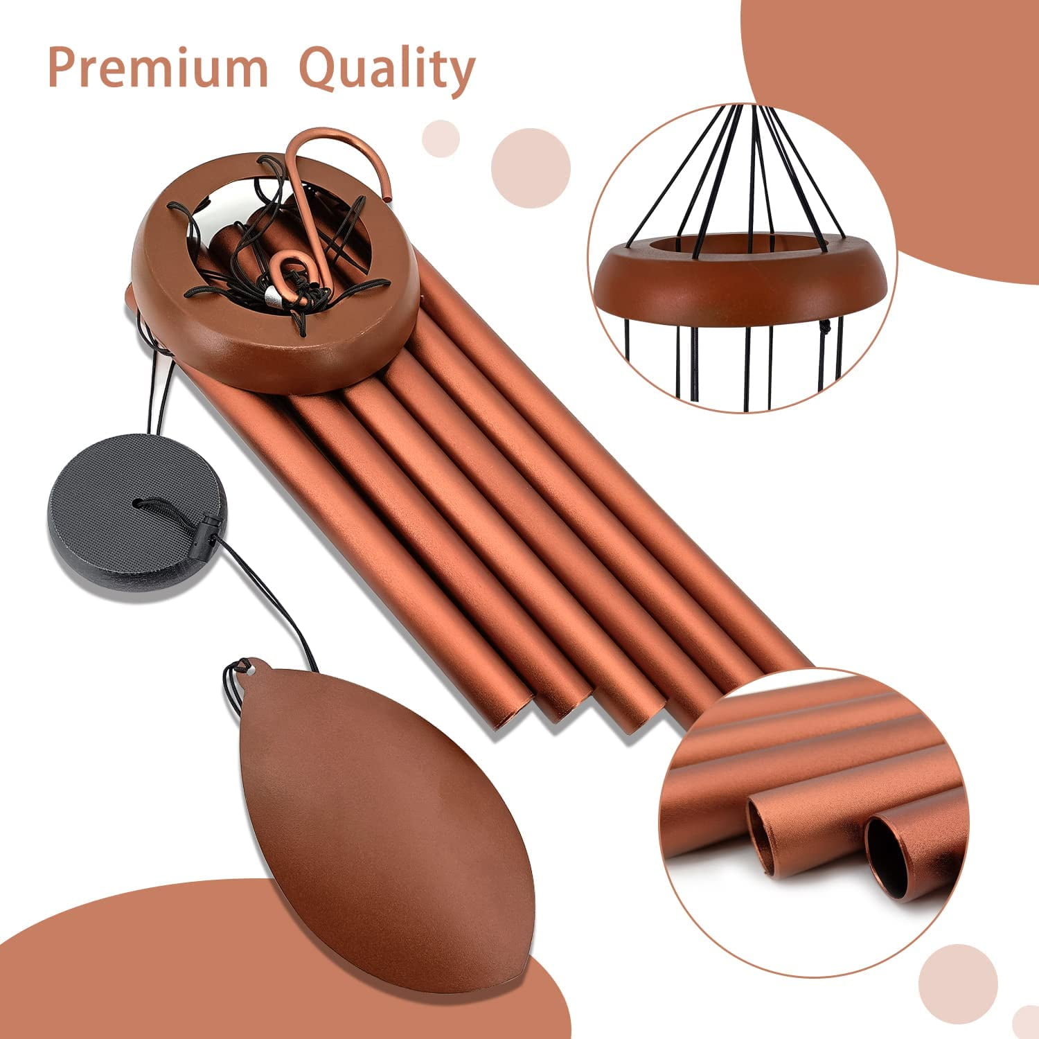 36 Inch Wind Chimes for Outside, Tuned Metal Wind Chime for Outdoor Garden Patio, WindChimes Tuned Soothing Melodic Tones Windchimes Mom Dad Gift, All Metal Leaf Design Windchime