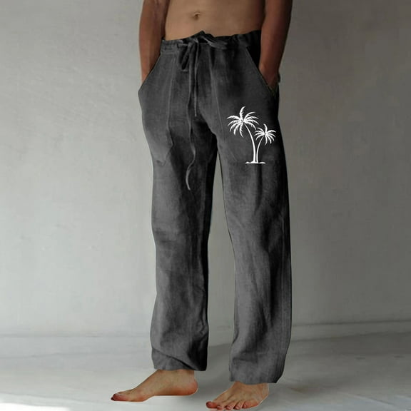 NaWent Mens Cotton Linen Pants Casual Elastic Waist Loose Fit Summer Beach Hawaiian Yoga Trousers Dark Gray 10(XL)