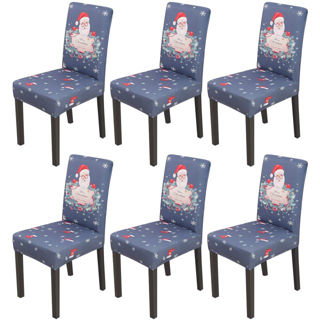 Christmas Dining Chair Cover Set of 6 Stretch Spandex Short Dining Chair Slipcovers Removable Washable Decorative Chair Protector Seat Covers,Dining Room Home Christmas Festival Decor(Santa Claus)
