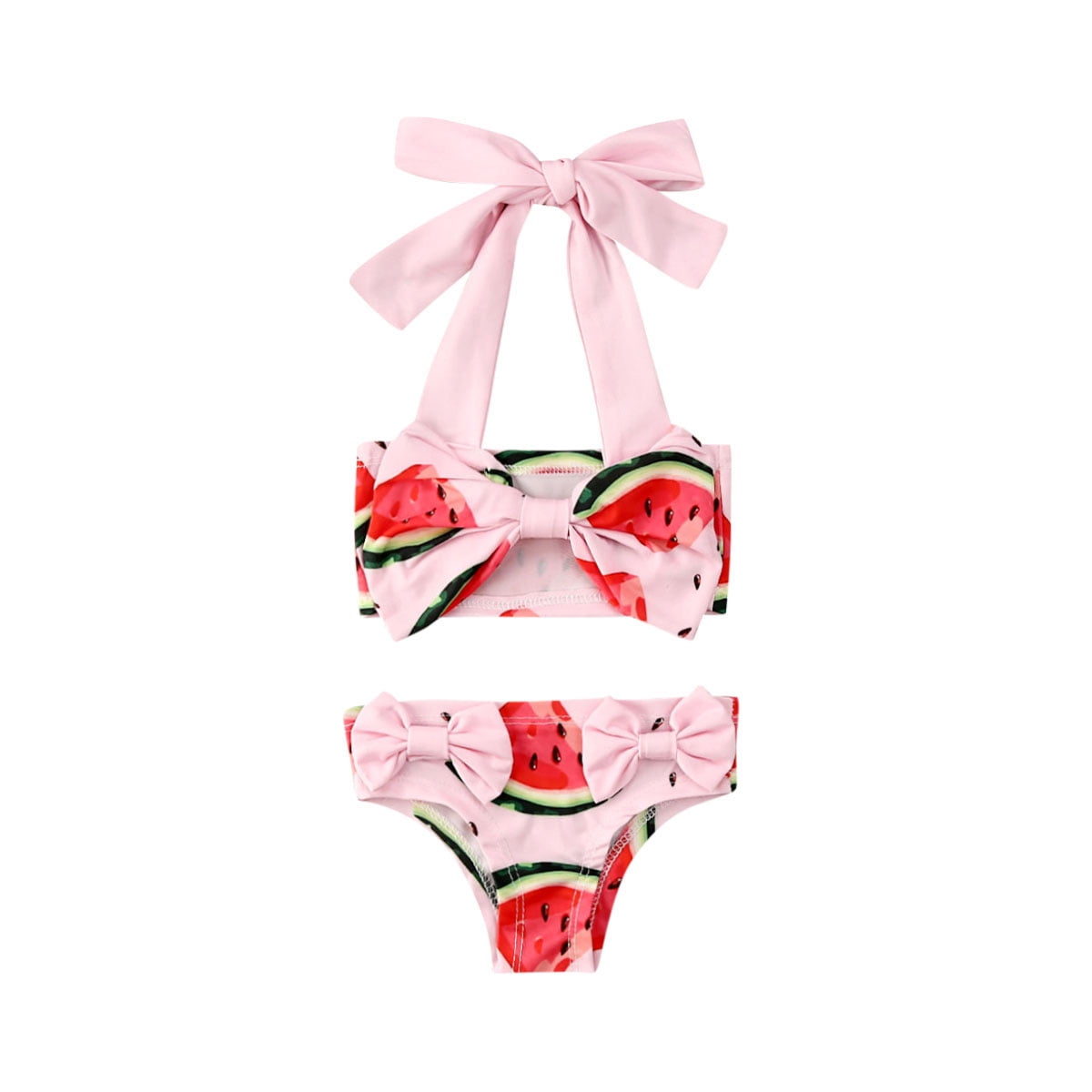 Cuekondy Toddler Kids Baby Girl Watermelon Lemon Print Bikini Swimsuit Set Halter Swimwear Tops+Shorts Bathing Suit 2pc