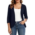 thumbnail image 4 of TGPMGRZ Womens Cropped Cardigan 3/4 Sleeve Lightweight Open Front Shrug Sweater Summer, Navy, Size 2XL, 4 of 10