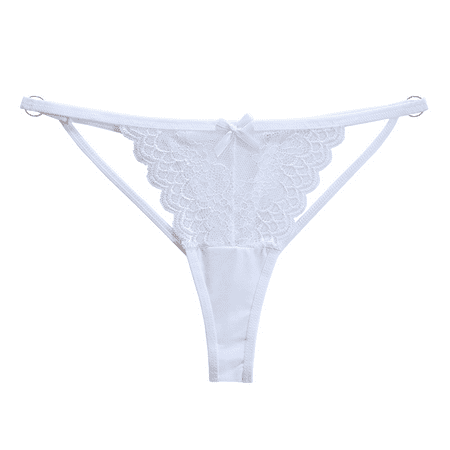 Fulorrnie Women s Lace Thong Panties Adjustable Waist  Cotton Gusset Sexy Bow Detail Romantic T Back Design  Low Rise Comfort  White  L