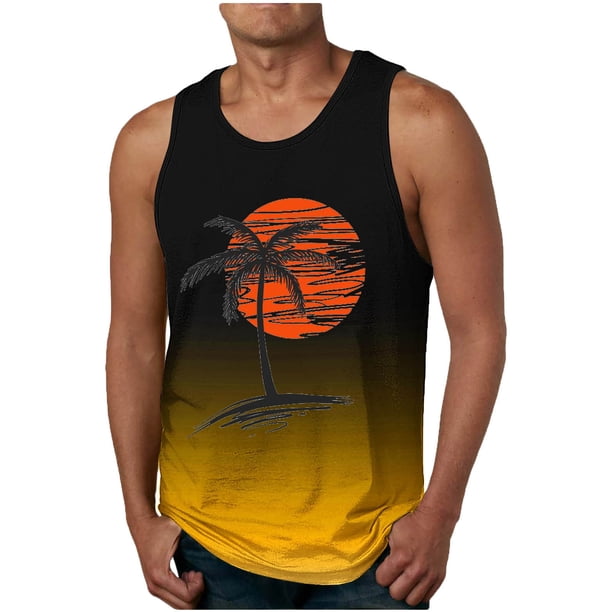 Penkiiy Hombres sin mangas Tank Tops Entrenamiento Gimnasio Camisetas Muscle Palm Tree Vintage Hawaiian Summer Beach Camisetas