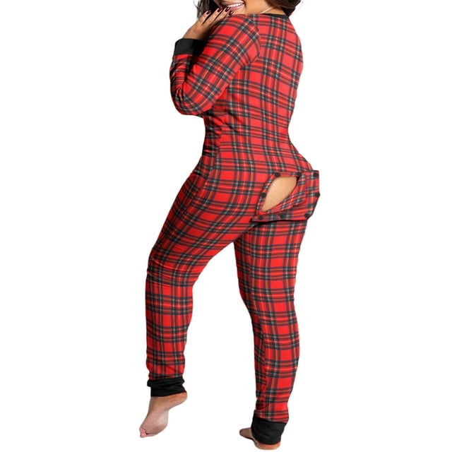Pyjama à Rabat pour Femmes Boutonné devant Combinaison Adulte une Pièce Vêtements de Nuit