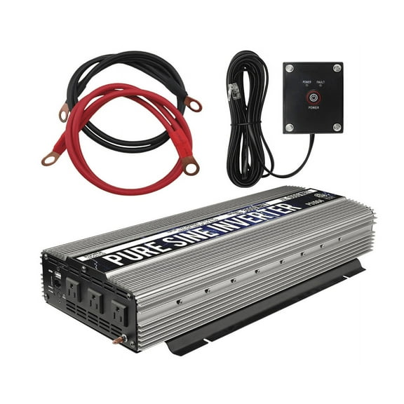 Power TechON 3000W Pure Sine Wave Power Inverter 12V DC to 120V AC with 3 AC Outlets   1 5V USB Port, 2 Battery Cables, and Remote Switch (6000W Peak) PS1004