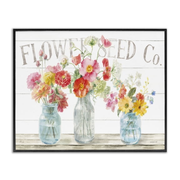 Stupell Industries French Country Flower Seed Co. Vibrant Spring Blossoming Florals Black Framed Giclee Art, 14 x 11, by Danhui Nai