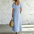 thumbnail image 5 of Karymi Maxi Dress, Square Neck Short Sleeve Casual Long Dress with Pockets and Long Side Slit, Solid Summer A-Line Flowy Dress Womens Dresses, 5 of 6