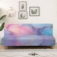 thumbnail image 3 of Jiueut Blue Golden Marble Pattern Armless Futon Sofa Slipcover, Soft Non-Armrest Couch Furniture Protector Stretchable Couch Sofa Slipcover with Anti-Slip Straps, 3 of 7