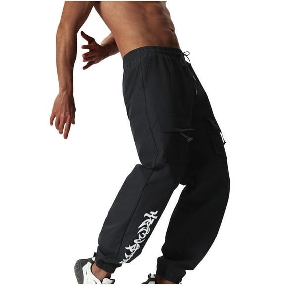 Dgankt Men Clothing Men's Plaid Letter Print Sweatpants Drawstring Waist Tie Front Jogger Pants with Pocket