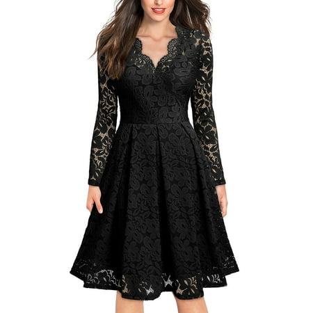 MIUSOL Women's Formal Evening Cocktail Party Dress,Full Floral Lace V-Neck Wrap Wedding Bridesmaid