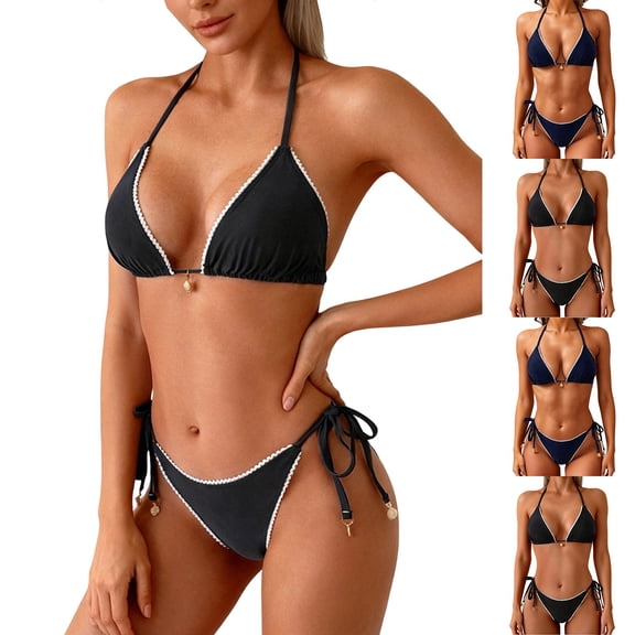 FRSASU Women Halter Bikini Set - Two Piece Triangle Swimsuit Tie Bathing Suit Fashion Cute Split Swimsuit Set Blue