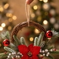 thumbnail image 4 of Bcylexb Christmas Rattan Wreaths for Front Door, 13.8" Artificial Poinsettia Wreaths with Red Ball Ornaments Hanging Door Wreath for Wall Window Porch Winter Decor, 4 of 7