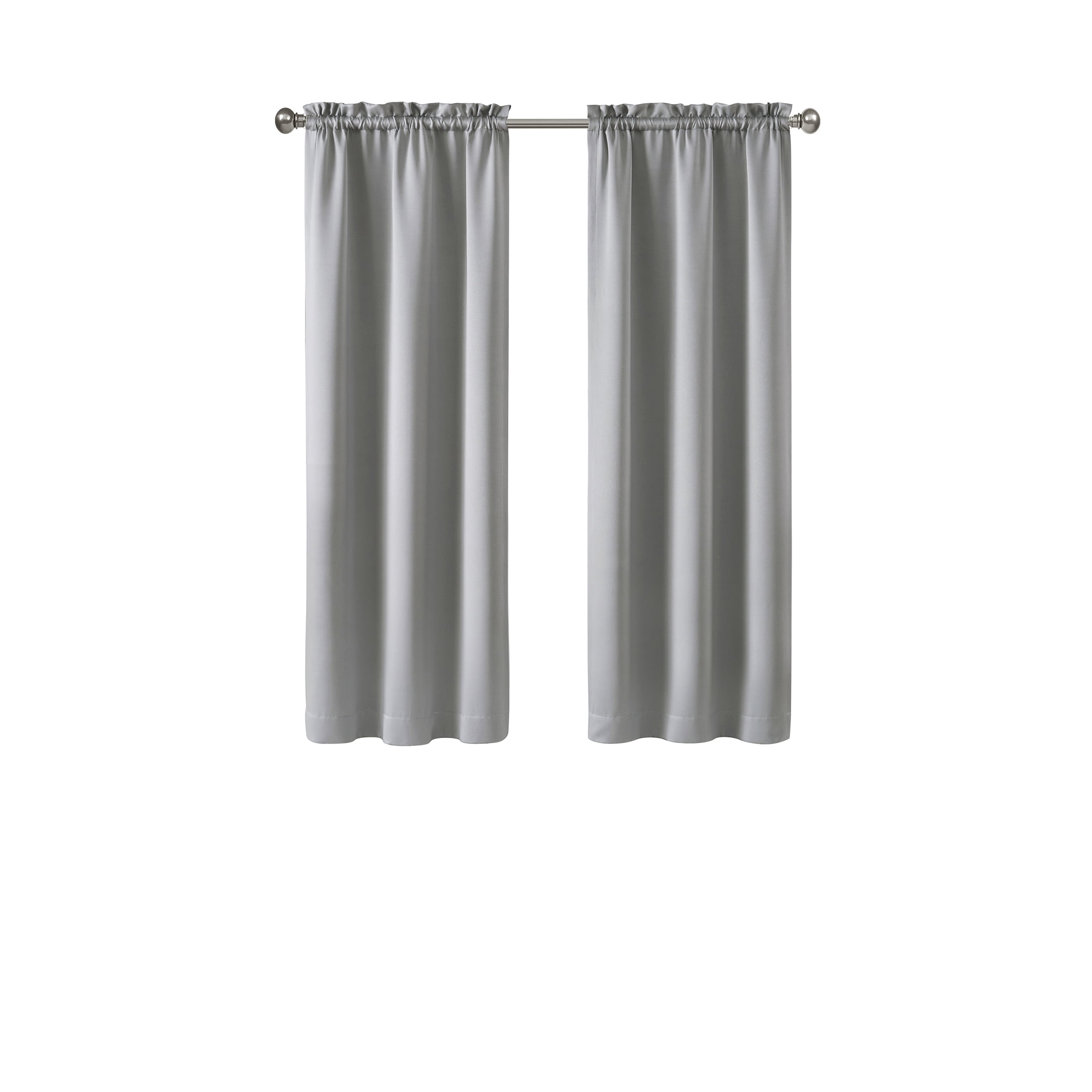 Mainstays Solid Blackout Curtain Panel Pair, Set of 2, Light Gray, 30”W x 63”L