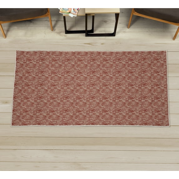 Vintage Decorative Rug, Lace Pattern Backdrop with Floral Composition Victorian Inspirations Wedding, Quality Carpet for Bedroom Dorm and Living Room, 6 Sizes, Cinnamon Pearl, by Ambesonne