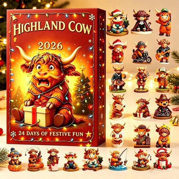 2026 Highland Cow Advent Calendar - 24 Day Christmas Countdown with 3D Resin Figurines - Festive Red Edition Holiday Decor for Cow Lovers & Kids