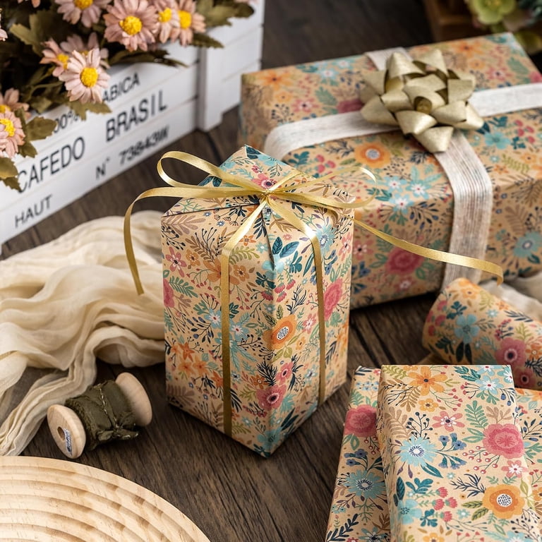 HOMERAL Colorful Floral Kraft Wrapping Paper Roll, 17" x 33' photo 6