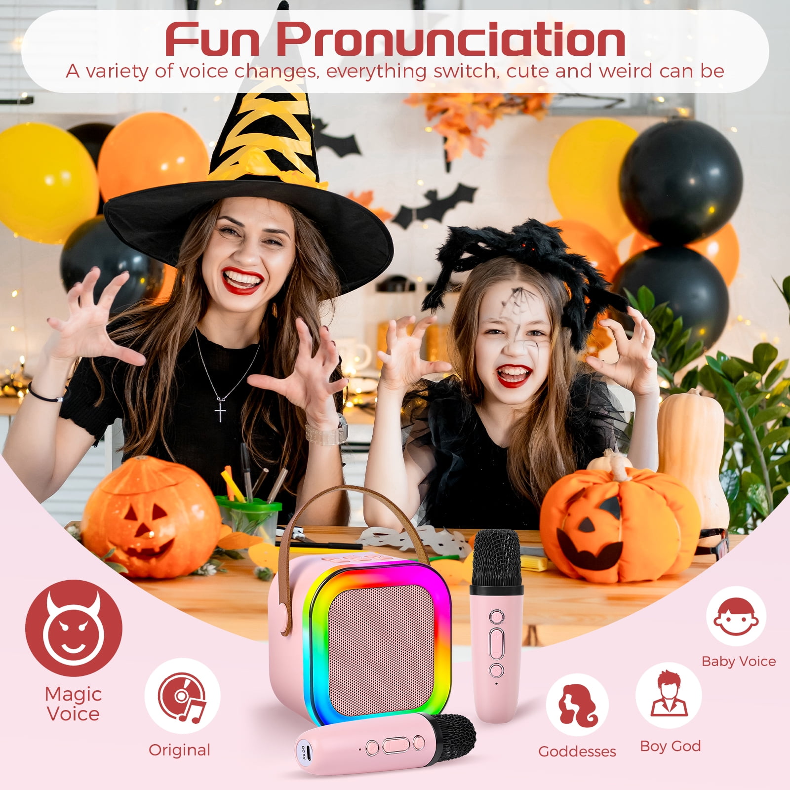 JELLOO Mini Karaoke Machine Portable Bluetooth Speaker with 2 Wireless Mic for Kids, Karafun Premium Songs for All Ages, Christmas Birthday Gifts for Girls Boys