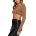 thumbnail image 5 of Fortune Women Square Neck Long Sleeve Crop Tops Solid Color Cropped Top Low Cut Tank Top, 5 of 5