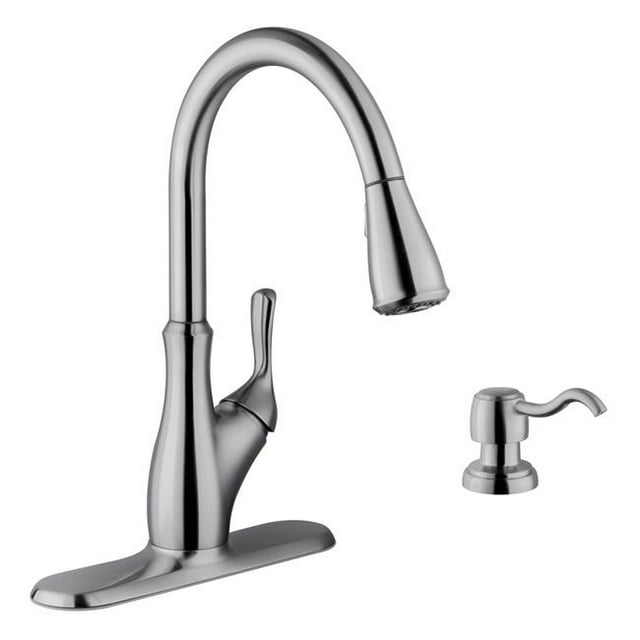 Cahaba CA6112SS Robinet de Cuisine à 1 Poignée avec Distributeur de Savon en Nickel Brossé