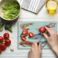 thumbnail image 4 of Sea Animals Cutting Board, Food Illustration Shrimp Mussel Fish Crab Watercolor Painting Effect, Decorative Tempered Glass Cutting and Serving Board, Small Size, Mustard Navy, by Ambesonne, 4 of 5