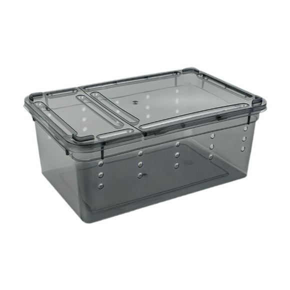 Caja de alimentación para reptiles, jaula de hábitat para animales, transportín para reptiles, terrario rectangular transparente negro para serpientes