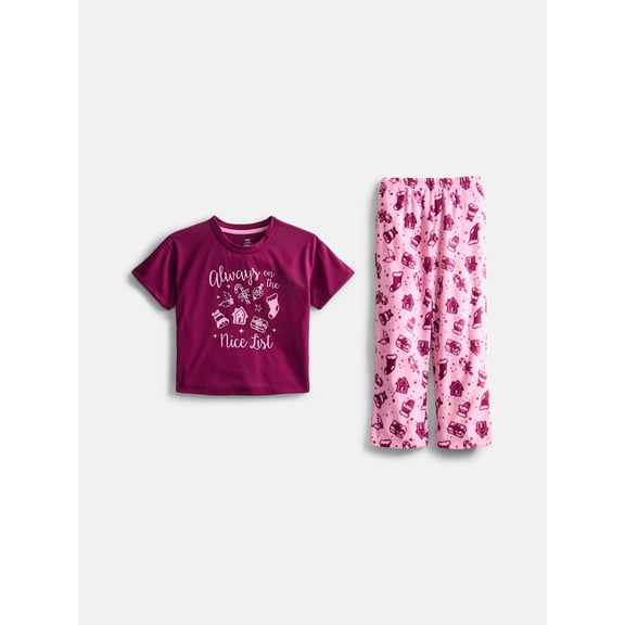 Holiday Time Girls Graphic Tee and Pants Pajama Set, 2-Piece, Sizes 4-18