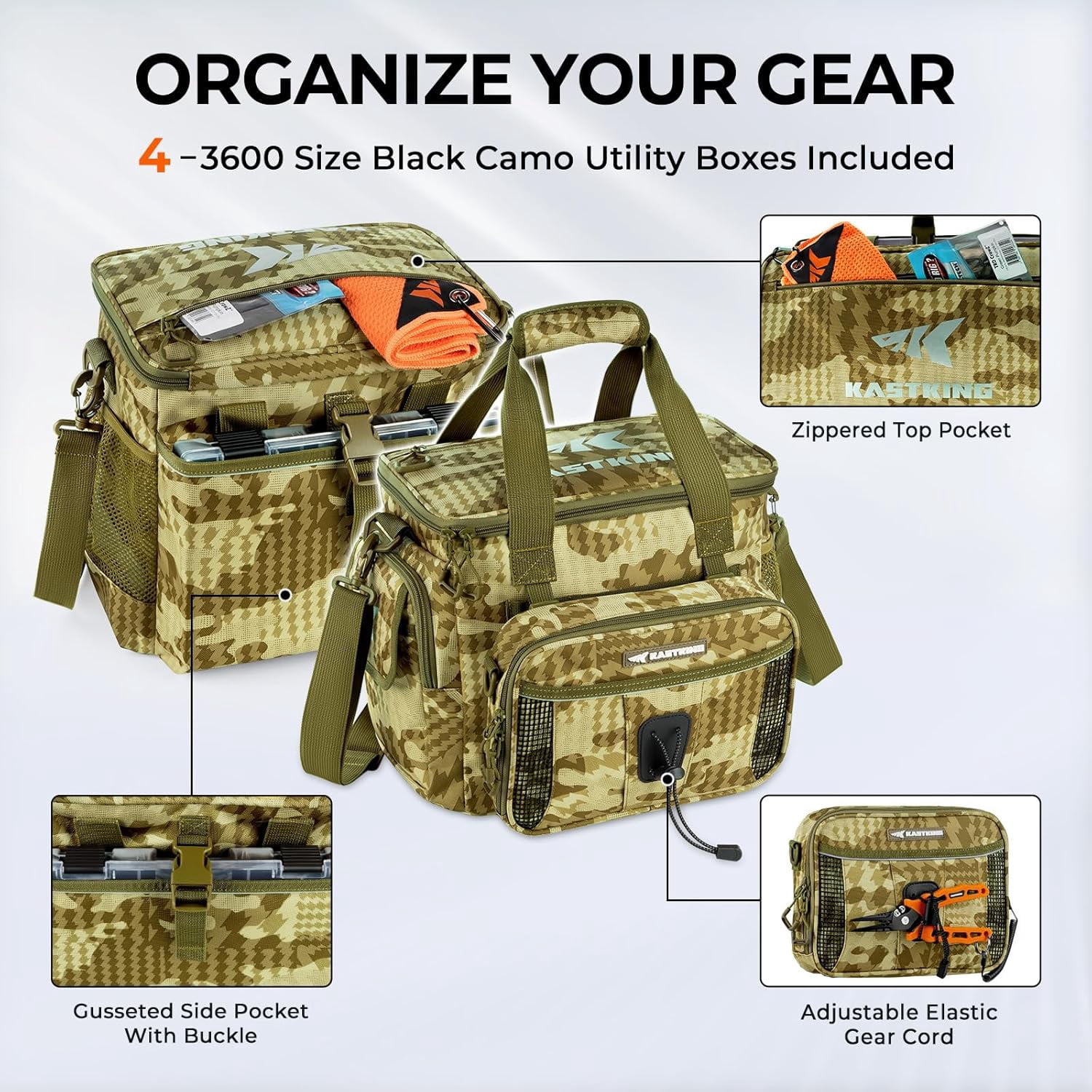 KastKing Fishing Tackle Bag With 4 Tackle Boxes & Removable Bait Binder, Water-Resistant Tackle Storage- BaitSpace