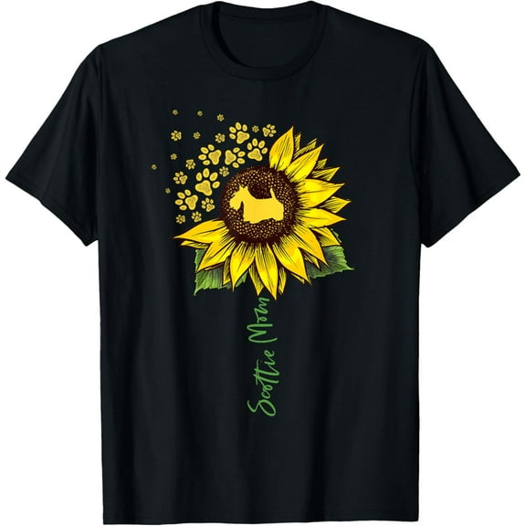 Scottie Mom Sunflower Scottish Terrier Gifts Dog Mom Mama T-ShirtMen and women, White Black T-shirt, size: Extra large S-1824XL