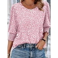 thumbnail image 5 of Women's Dressy Casual Blouse with Smocked Cuffs, 3/4 Length Sleeve Tops for Work Office Pink Dots XXL, 5 of 9