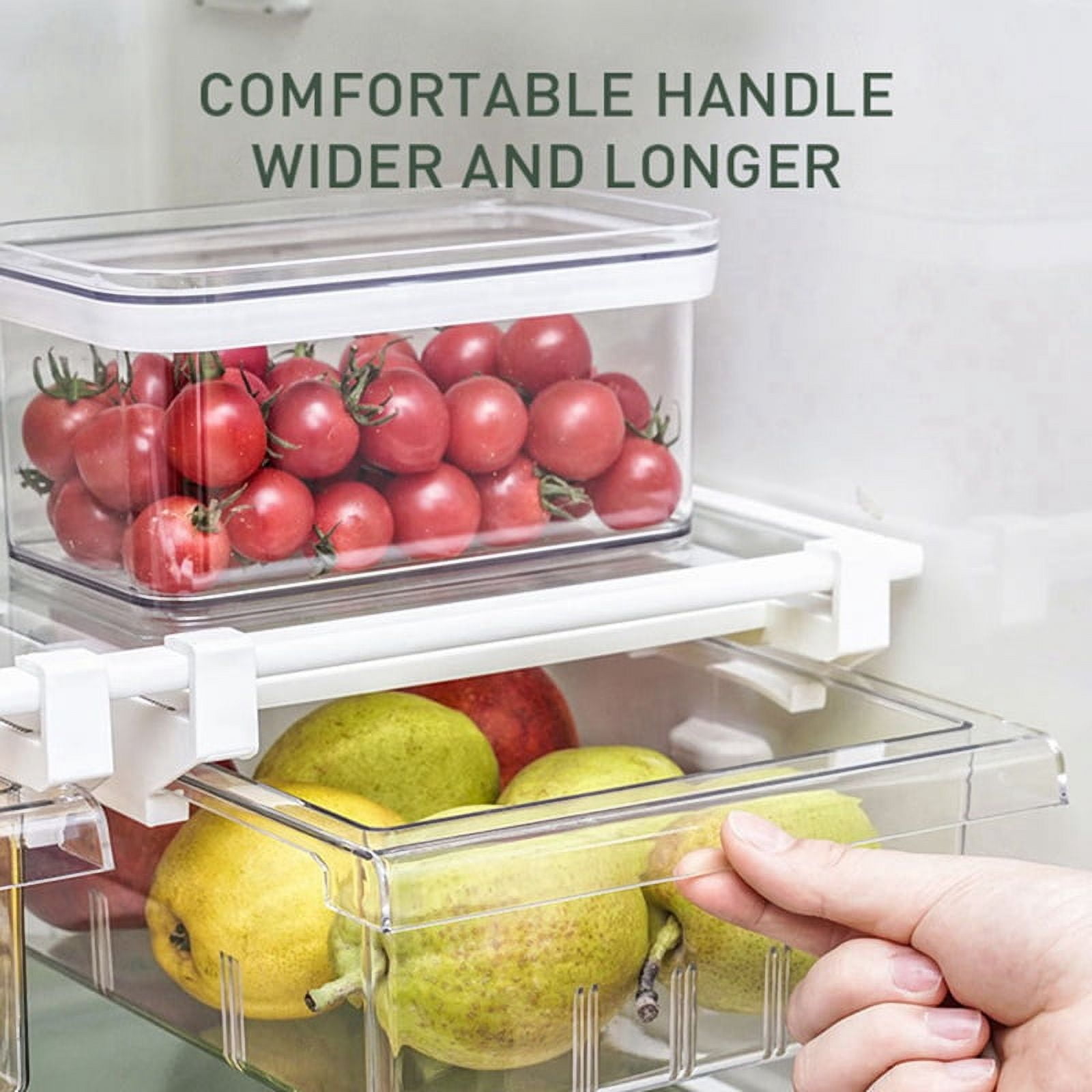 Refrigerator Organizer Bins, Pull-out Fridge Storage Drawer, Freely Pullable Storage Box with Divided Sections Fit for Fridge Shelf Under