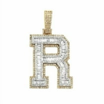 Iced Out Diamond Men's Hip Hop Bling Rapper Name Initial Charm Lucky Latter R Pendant 14K Two-Tone Gold Plated Sparking Bike Rapper Jewelry 925 Sterling Silver Handmade Men's Pendant Gift