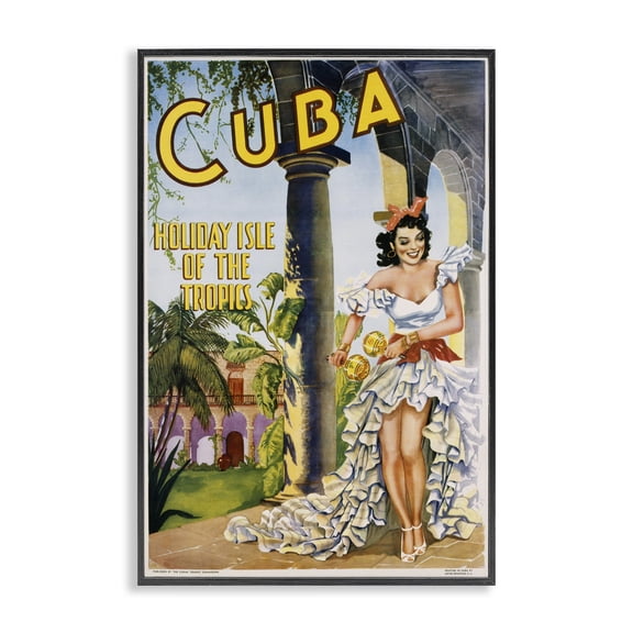 Stupell Industries Cuba Travel Advertisement Advertisements Painting Black Framed Art Print Wall Art, 12 x 18