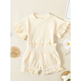 thumbnail image 3 of Bagilaanoe 2pcs Toddler Baby Girl Shorts Set Short Sleeve Ribbed T Shirt Tops + Shorts 3M 6M 12M 18M 24M 3T Kids Casual Summer Clothes, 3 of 9
