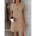 thumbnail image 4 of Khaki Notched Neck Short Sleeve Leopard Print A-Line Casual Dress For Women, 4 of 5