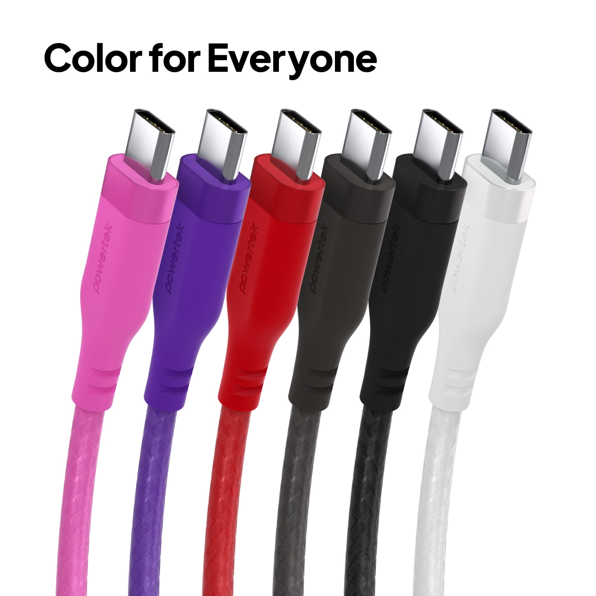 Powertek USB-C to USB-C Fast Charging Cable, 60W, 6 ft, Carbon Design Texture, White