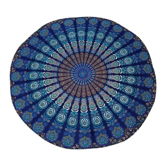 Round Size Peacock Mandala Blue Green Color printed Tapestry Hippie Wall Hanging