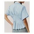 thumbnail image 5 of Striped Button Down Shirts for Women Short Sleeve Pleated Corset Blouse Casual Summer Blue Stripes S, 5 of 8