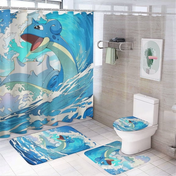 4 Pcs Shower Curtain Set with Non-Slip Rug, Toilet Lid Cover and Bath Mat, Colorful Waterproof Shower Curtain with 12 Hooks, Bathroom Decor Accessories 72" x 72"