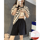thumbnail image 4 of Conjunto de pijama holgado de verano para mujer, Top corto de manga corta a rayas con almohadilla en el pecho, pantalones cortos adecuados para uso exterior en el hogar, 4 of 5