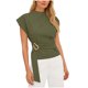 thumbnail image 5 of Camisas de Manga Corta para las Mujeres Casual V-Cuello Plegado Vendaje Suéter Blusa, Ligero Top de Verano, 5 of 6