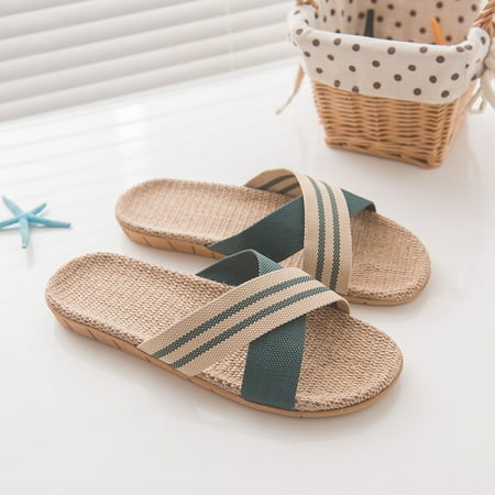 

WOXINDA Men s Fashion Anti-slip Linen Home Indoor Open Toe Flat Shoes Beach Slippers