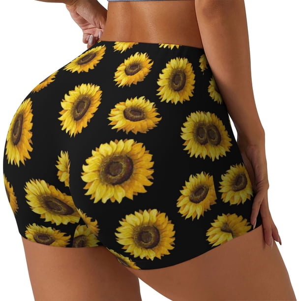 Fotbe Sunflower (2) Shorts Sin Costuras – Shorts Deportivos de Cintura Alta para Mujer, Elásticos para Gimnasio, Yoga, Running o Ciclismo-Medium