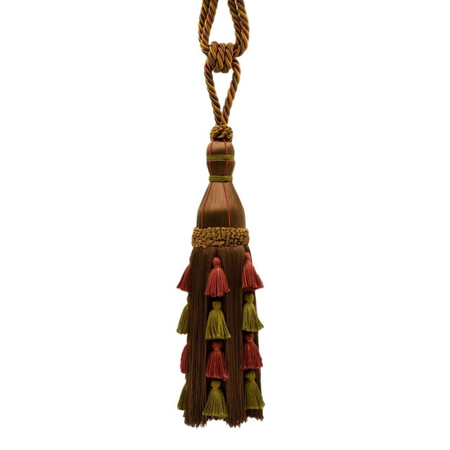 Arbor Collection Couronne Soyeuse à Pompons sur Grand Rideau Élégant, Longueur des Pompons 13 Pouces (33cm), Écartement 35 Pouces (Style TBAR13), Rouge Brun Jeune Multicolore (Couleur AR05) Ensemble de 2