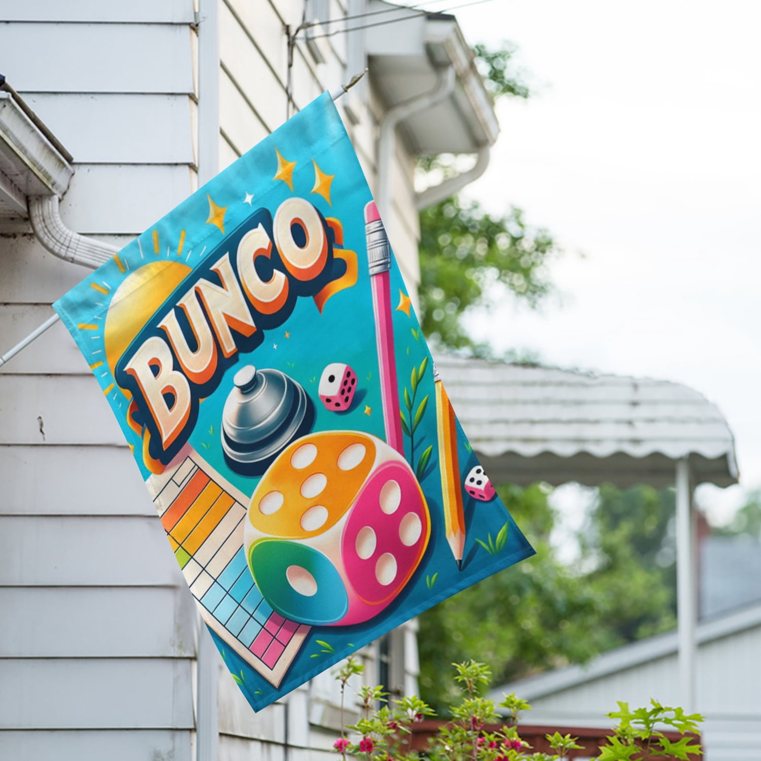 America Forever Bunco Game Night House Flag, 28 x 40 inch Double Sided, Dice Party Banner, Social Game Decor, Outdoor Entertainment Flag