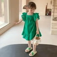 thumbnail image 5 of XBASW Baby Toddler Girls Ruffle Sleeve Princess Dress Solid Color Casual Dress 2-8 Years Kids Summer Tutu Sundress for Girls, 5 of 9
