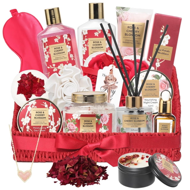 Cesta de regalo de spa Lily Roy Pampering, 25 unidades con collar para mujer