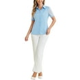 thumbnail image 2 of INSPIRE CHIC Button Down Shirt for Women's Sheer Short Sleeve Point Collar Work Tops S Light Blue, 2 of 6