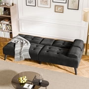 Walsunny Convertible Futon Sofa Bed, Foldable Futon Sleeper Sofa Bed with 2 Cup Holders, Folding Loveseat Recliner with 3-Angle Adjustment Modern Couch for Living Room, Small Space, Black