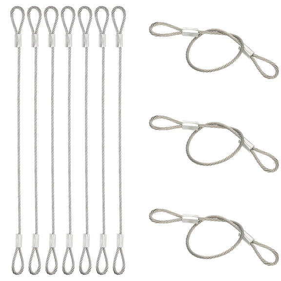 Uxcell 10 Pcs Dia. 1.5mm Stainless Safety Cable, 8" Length Steel Security Ropes with Double Loops Braided Wire Rope Cables for Stage Light Outdoor Gate Luggage Lock Yard Lighting