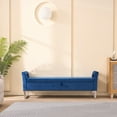 thumbnail image 3 of 67.91" Wide Velvet Storage Bench with Armrests, Multifunctional Soft Seating with Metal Legs for Entryway, Living Room, Bedroom, Apartment, Navy, 3 of 8